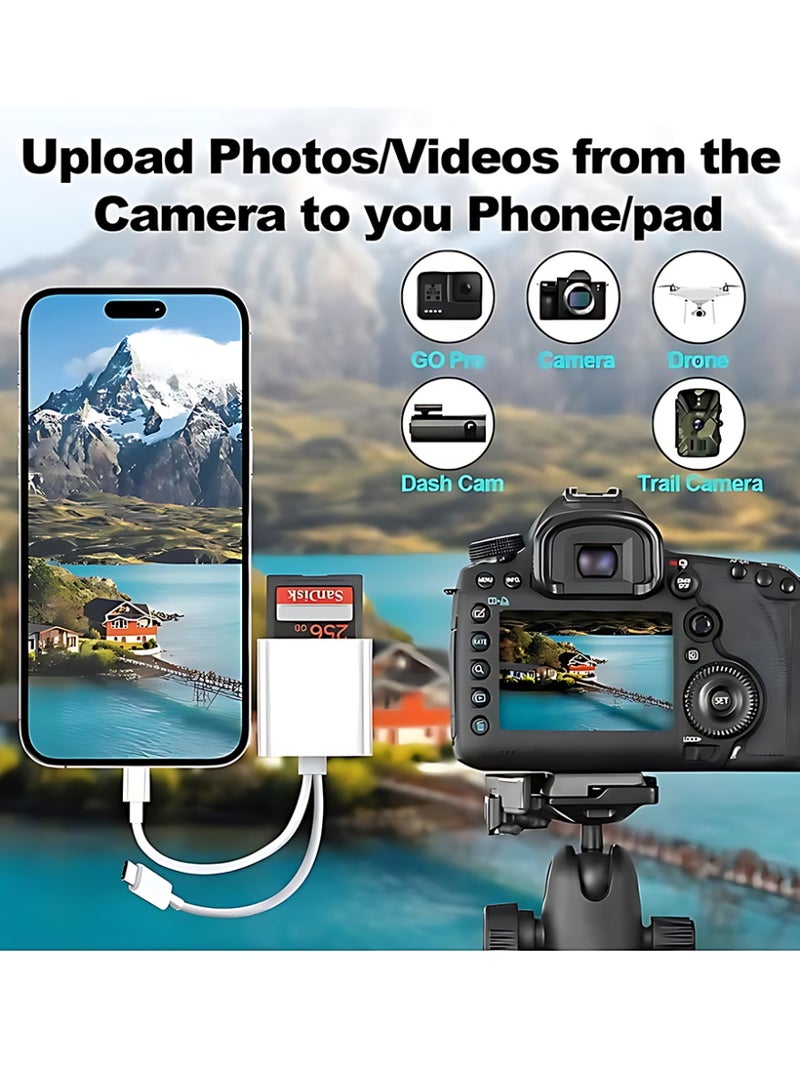 Sd Card Reader for iPhone iPad Camera,Dual Card Slot Memory Card Reader Supports SD and TF Card Trail Camera Viewer Sd Card Adapter Portable Micro Sd Card Reader Plug and Play - Image 3